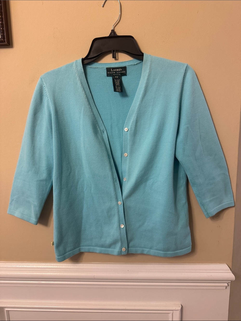 Lauren Ralph Lauren Light Aqua V-Neck Button Cardigan